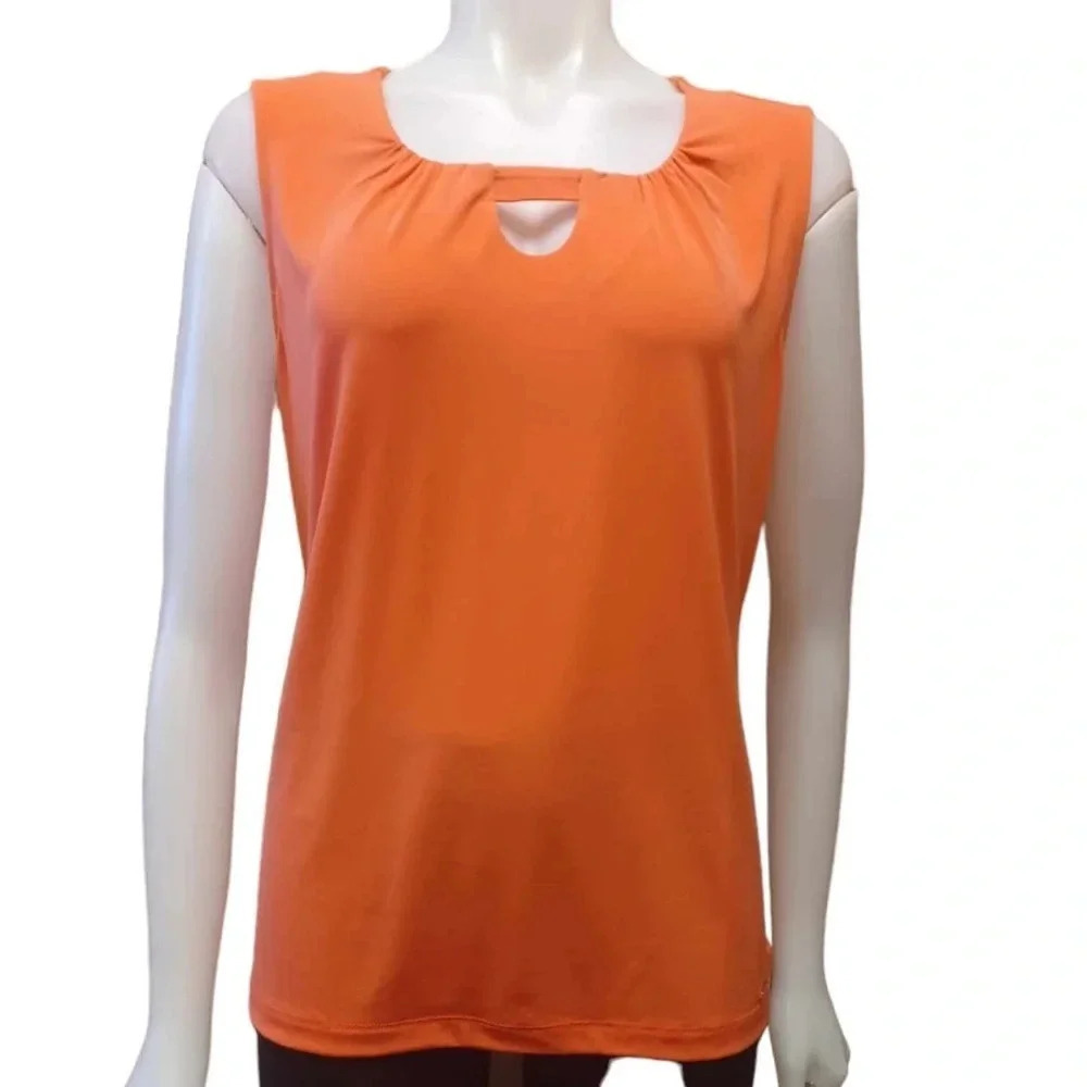 Tahari Sleeveless Orange Coral Keyhole Front Tank Top  Size Large